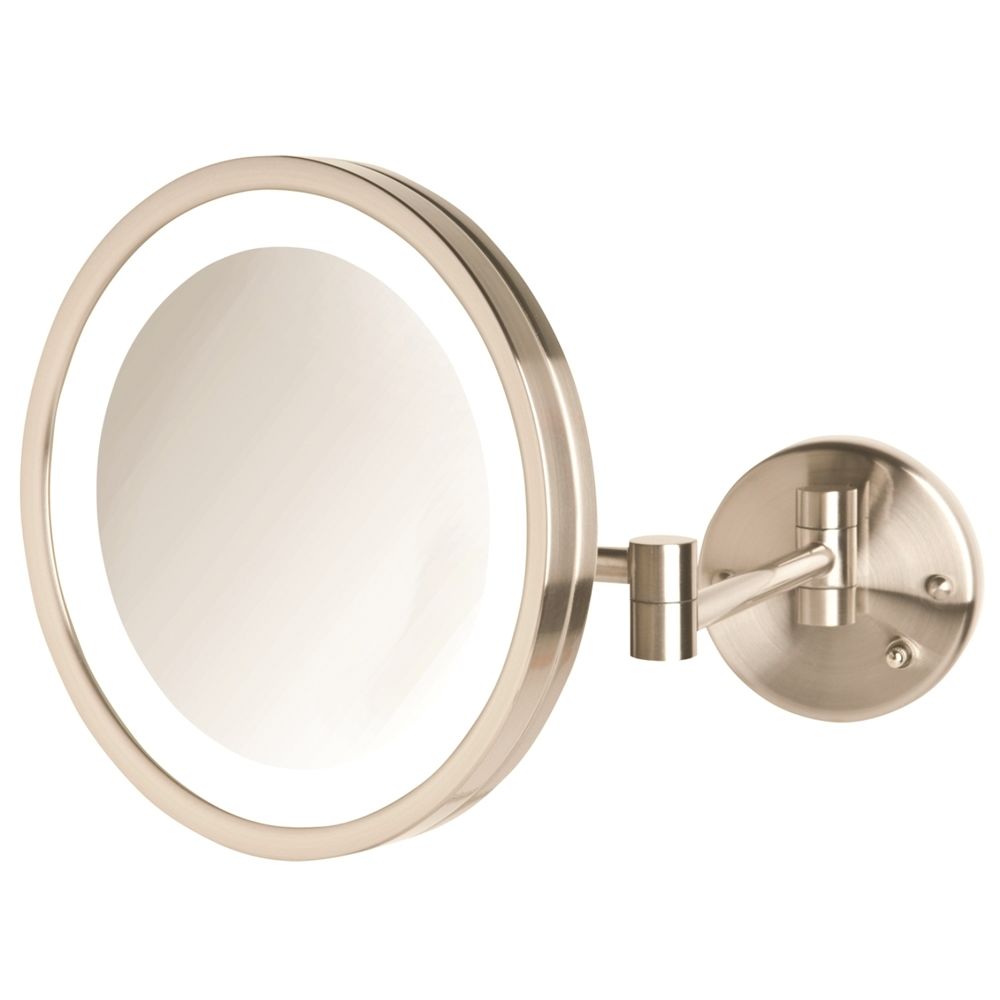 Jerdon® LED Halo Light® Wall Mount Mirror, 5x Magnification, 16" Ext, Nickel